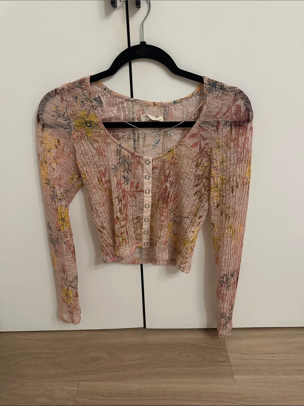 Free People Floral Pink Long-Sleeve Button-Front Top